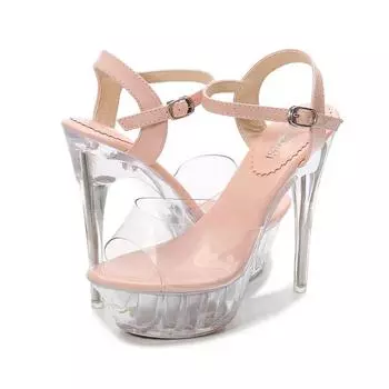 Женские туфли на высоком каблуке большого размера на платформе 14 см. Женские летние сандалии. Сандалии на платформе WZ. 35 абрикосовый