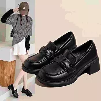 Женские туфли на высоком каблуке, черные офисные туфли на толстом каблуке, туфли-лоферы, женские туфли на высоком каблуке, весна-осень 35 покинуть белый
