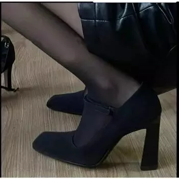 Женские туфли на высоком каблуке, черные сексуальные туфли-лодочки с ремешком на щиколотке из искусственной замши с двойной пряжкой, весна-осень, Janes 35 чёрный