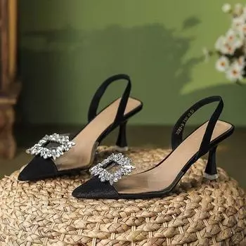 Женские туфли на высоком каблуке, дизайнерские повседневные сандалии с острым носком, туфли для банкета, модная обувь для вечеринок для женщин, сандалии на высоком каблуке Zapatos Mujer 34 чёрный