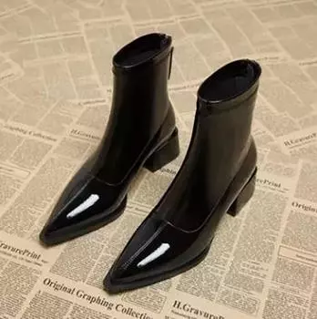 Женские туфли на высоком каблуке до щиколотки Ботинки «Челси» Туфли с острым носком Дизайнерские туфли-лодочки Зимняя обувь Женские мотоциклетные ботинки 39 чёрный