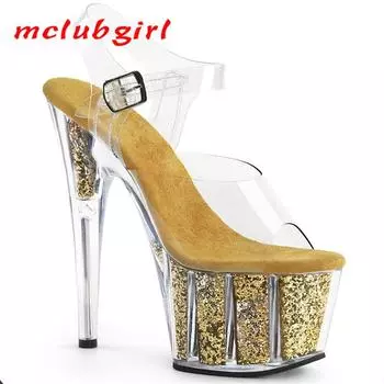 Женские туфли на высоком каблуке Fish Mouth Прозрачные сексуальные французские темпераментные тонкие туфли на плоской подошве для танцев Каблук 17 см Платформа 7 см YKC 33 жёлтый