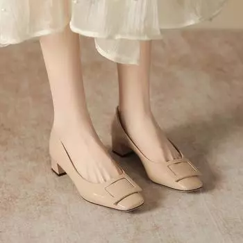 Женские туфли на высоком каблуке из лакированной кожи телесного цвета с квадратной пряжкой 39 вино красного