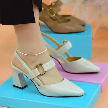 Женские туфли на высоком каблуке, кожаные фужеры для вина и новые остроносые босоножки в иностранном стиле на среднем каблуке — новинка весны 2024 года. 35 чёрный