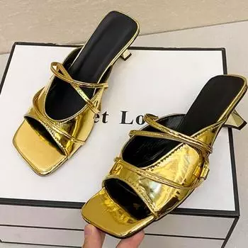 Женские туфли на высоком каблуке, летние, новые, квадратные, с неглубоким горлом, тонкие, с ремнем на резинке 35 чёрный