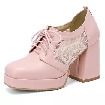 Женские туфли на высоком каблуке, летняя мода, новый стиль, на шнуровке, на подъеме, дышащая кружевная платформа, западный стиль. Модельные туфли, пикантные 42