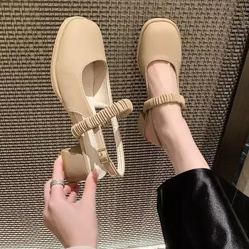 Женские туфли на высоком каблуке, новые милые роскошные дизайнерские однотонные туфли на высоком каблуке с пряжкой, женские летние босоножки на толстом каблуке 35