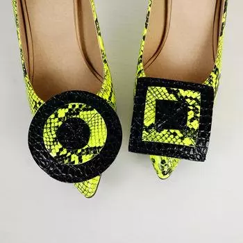 Женские туфли на высоком каблуке, новые модели на весну и лето, тонкие каблуки, туфли с острым носком, сексуальный узор под змеиную кожу, туфли больших размеров 34 жёлтый