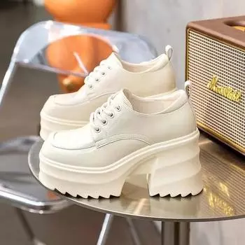 Женские туфли на высоком каблуке, новые модные туфли для вечеринок, туфли на танкетке, повседневные женские черные туфли на шнуровке из искусственной кожи, ботильоны 35