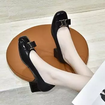 Женские туфли на высоком каблуке, новые, простые, темпераментные, рабочие туфли на одной педали, толстый каблук, средний каблук, для, офисные, женские, обувь на четыре сезона 34