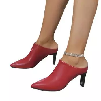 Женские туфли на высоком каблуке Новые шлепанцы с острым носком Весенние дизайнерские женские сандалии Шлепанцы с открытой пяткой Мюли Обувь Zapatillas 35 красный