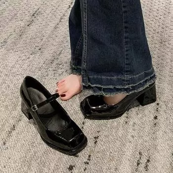 Женские туфли на высоком каблуке, ретро, в стиле колледжа, с ремешком на одной пряжке, квадратный носок, толстая подошва, толстый каблук, маленькие кожаные туфли Мэри Джейн 34