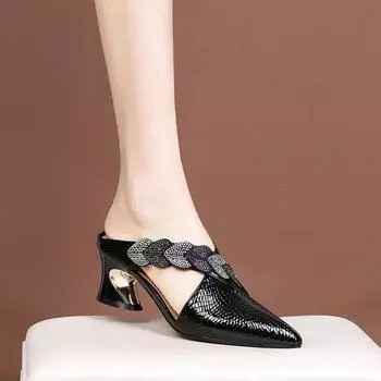 Женские туфли на высоком каблуке, роскошные лакированные туфли со стразами, сексуальные туфли-лодочки с боковыми отверстиями, модные туфли-лодочки с острым носком и средним каблуком, тапочки EUR 36 бежевый