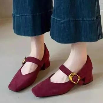 Женские туфли на высоком каблуке с квадратным носком из замши, туфли Мэри Джейн, новые зимние женские брендовые модные элегантные туфли-лодочки, Zapatillas 35