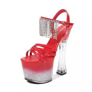 Женские туфли на высоком каблуке с квадратным каблуком и перекрестным поясом на платформе, каблуке 17 см и 7,5 см, блестящие женские туфли для танцев в полоску 34 белый