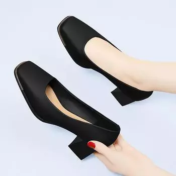 Женские туфли на высоком каблуке с квадратным носком и мягкой подошвой 2024 года — стильная профессиональная обувь для поездок на работу 37 чёрный