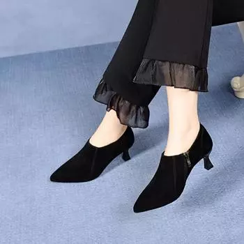 Женские туфли на высоком каблуке с острым носком, весенние новые простые темпераментные туфли-лодочки из овчины на щиколотке с боковой молнией 34