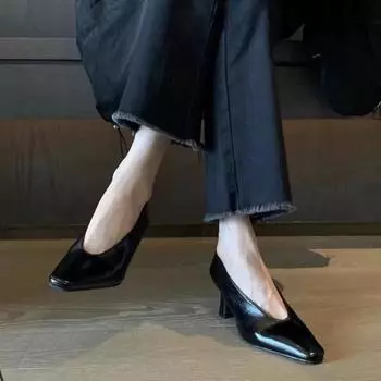 Женские туфли на высоком каблуке с острым носком 1 см, каблук толстый 5 см, элегантные женские туфли на высоком каблуке в винтажном стиле, женские туфли 2024 года, новые одинарные туфли 35 вино красного