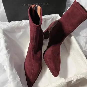 Женские туфли на высоком каблуке с острым носком, женские ботинки челси, замшевые сексуальные туфли до щиколотки, дизайнерская зимняя обувь 2024 года, новый тренд, гладиаторские туфли Zapatos Lady 35 чёрный