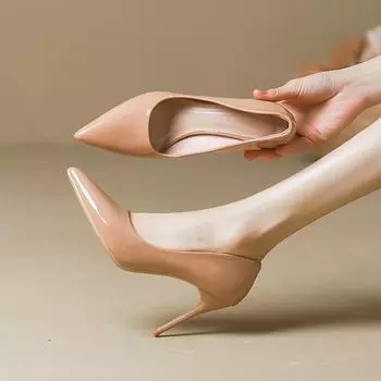 Женские туфли на высоком каблуке с острым носком нюдового цвета 2024 года — черные лакированные туфли-шпильки на весну, осень, зиму 5 cm; 36 чёрный