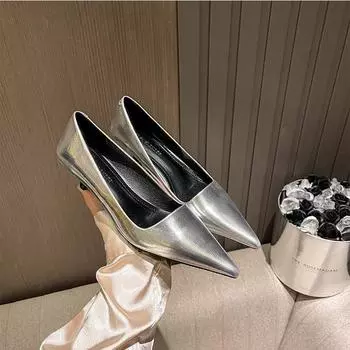 Женские туфли на высоком каблуке с острым носком в европейском стиле — сексуальные, универсальные и удобные туфли на шпильке для весны и осени. 35 серебряный