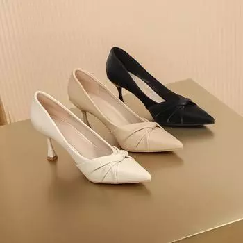 Женские туфли на высоком каблуке с острым носком 2024 года — элегантный стиль чеонгсам для вечера, весны и осени, идеально подходит для юбок 7CM, 36 абрикосовый