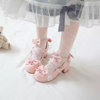 Женские туфли на высоком каблуке с перекрестными ремешками Туфли Мэри Джейн на вечеринку, свадьбу, белые, розовые, черные, с оборками и бантом, принцесса, косплей, Лолита, туфли 31-48 34 чёрный