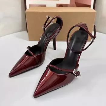 Женские туфли на высоком каблуке с ремешками на щиколотке, женские дизайнерские туфли с острым носком, красные туфли-лодочки, осенние новые туфли из искусственной кожи, сексуальные туфли на каблуках для вечеринок 36