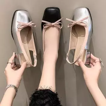 Женские туфли на высоком каблуке серебристого цвета с квадратным носком, без застежек, женские балетки, модные женские босоножки с бантом 2024 35 серебряный