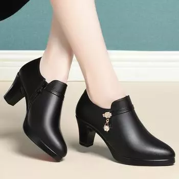 Женские туфли на высоком каблуке со шнуровкой, противоскользящие, увеличивающие рост, из мягкой кожи, элегантные женские кожаные туфли 41 чёрный