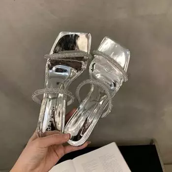 Женские туфли на высоком каблуке со стразами, летние модные сексуальные туфли для вечеринок с открытым носком, серебристые 35 чёрный