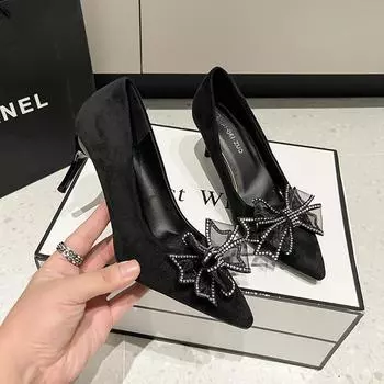 Женские туфли на высоком каблуке Stiletto, новые модные темпераментные туфли со стразами и бантом, свадебные туфли с острым носком, дизайнерская обувь для невесты, праздничные туфли 34