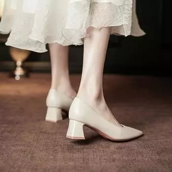 Женские туфли на высоком каблуке, туфли-лодочки, женские рабочие кожаные туфли на мягкой подошве, женские рабочие туфли на толстом каблуке 34 абрикосовый