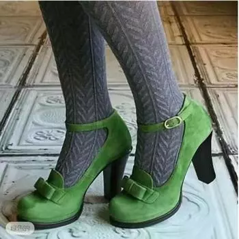Женские туфли на высоком каблуке, туфли на одинарной платформе, универсальный темперамент, толстые каблуки, туфли на низком каблуке, сезонная обувь оверсайз. 34 зелёный