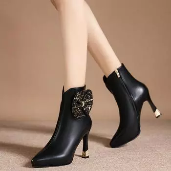 Женские туфли на высоком каблуке Взрывной темперамент Удобные женские сапоги Шпильки с острым носком Женские хлопковые сапоги 35 чёрный