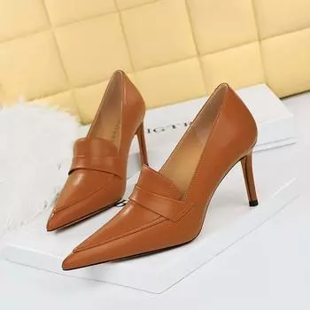 Женские туфли на высоком каблуке в стиле ретро с острым носком и глубоким вырезом на высоком каблуке 34 коричневый