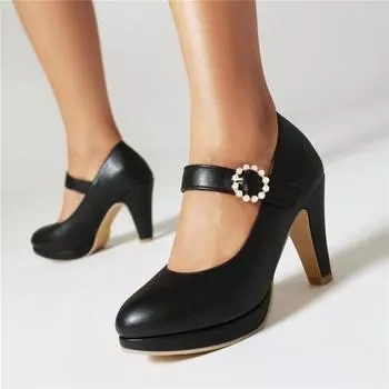 Женские туфли на высоком каблуке, весна и осень, новые простые водонепроницаемые туфли на платформе, толстый каблук, неглубокий носок, большой размер, всесезонные туфли 34 чёрный