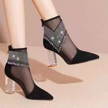 Женские туфли на высоком каблуке весна-лето 2022, модные сетчатые туфли с блестками, элегантные вечерние свадебные туфли, туфли-лодочки для невесты, женские дизайнерские сандалии 34 белый