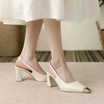 Женские туфли на высоком каблуке весна-лето 2024 года, новые офисные женские повседневные туфли на низком каблуке, женские элегантные босоножки с открытой пяткой, обувь для женщин 34 чёрный