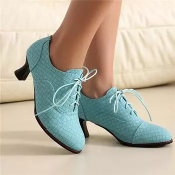 Женские туфли на высоком каблуке, весна-лето, новые однотонные туфли большого размера со шнуровкой и низким верхом 35 чёрный