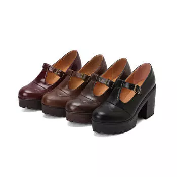 Женские туфли на высоком каблуке, весна-лето, новые, водонепроницаемые, на толстом каблуке, большого размера, с пряжкой, низкие туфли 35 чёрный