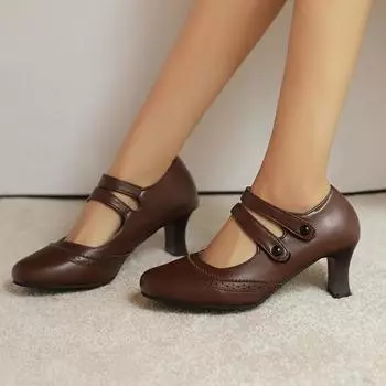 Женские туфли на высоком каблуке, весна-лето, новые, резные, в стиле ретро, легкие, большого размера, низкие туфли 35 чёрный