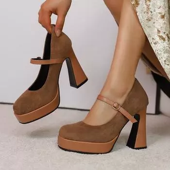 Женские туфли на высоком каблуке, весна-лето, новые, водонепроницаемые, с толстым каблуком, большого размера, с неглубоким горлом, с низким верхом 34 чёрный