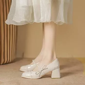 Женские туфли на высоком толстом каблуке с бантом Jane Pearl Mary Jane, одиночные женские туфли с мелким носком 39 чёрный