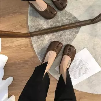Женские туфли ниндзя из микрофибры, удобные балетки, тапочки с раздельным пальцем, лоферы на мягкой подошве, повседневные лаконичные женские мокасины-топсайдеры 35 коричневый