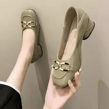 Женские туфли, новые модные женские туфли, босоножки, сексуальные лакированные туфли на каблуках, женские туфли-лодочки 2024 года, осенняя женская обувь на мелкой подошве 35 бежевый