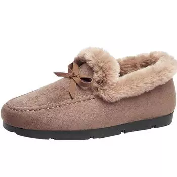 Женские туфли Old Beijing Cotton, Furry Bean, с бархатной подкладкой, утолщенные, нескользящие, без застежек, на плоской подошве, для ношения на открытом воздухе осенью и зимой 36 красный