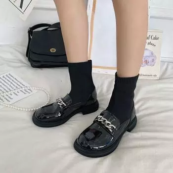 Женские туфли-оксфорды без шнуровки с круглым носком, женские туфли Мэри Джейн с металлической цепочкой, кожаные туфли на квадратном каблуке, женские 35 белый