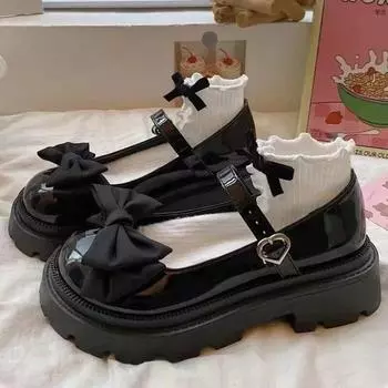 Женские туфли-оксфорды Мэри Джейн, кожаные туфли на высоком каблуке с пряжкой и ремешком, женская обувь с круглым носком, туфли-лодочки на платформе с узлом-бабочкой, большие размеры 35 бежевый