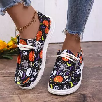 Женские туфли Pumpkin Flat Shoes со шнуровкой в стиле ретро, спортивная обувь для ходьбы, повседневные удобные кроссовки без застежек, легкая обувь для отдыха на Хэллоуин 36